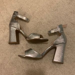 Silver chunky block heels 70s inspired